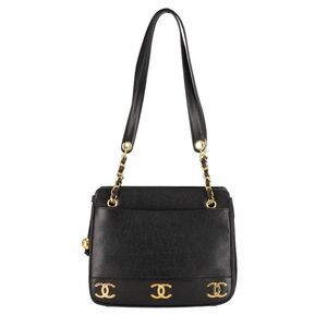Chanel Triple Coco Tote Bag Black Calfskin
